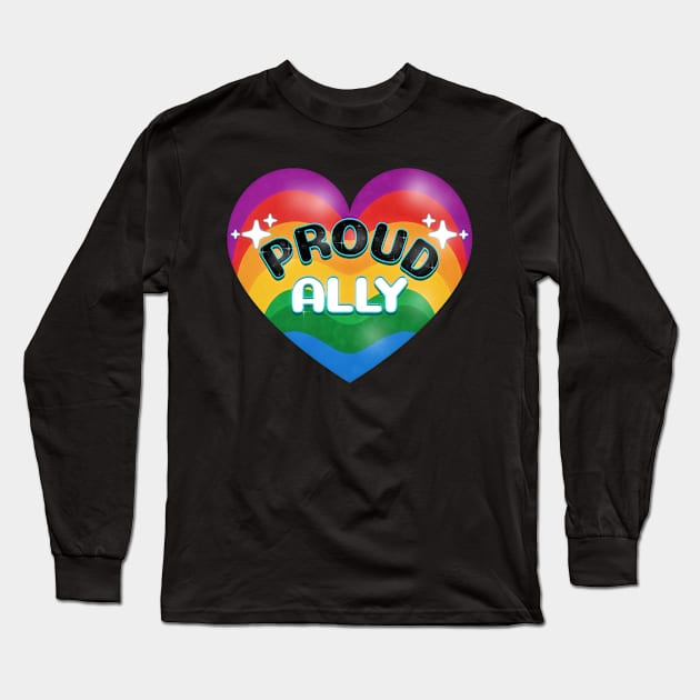 PRIDE Month Proud Ally Rainbow Pride Heart Long Sleeve T-Shirt by mythikcreationz